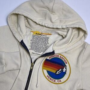 Aviator Nation Small Vintage White Venice CA Logo Zipper Hoodie Sweatshirt Beach